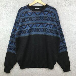 Vintage Demetre Wool  Blue Geometric Ski Sweater Men’s L‎
